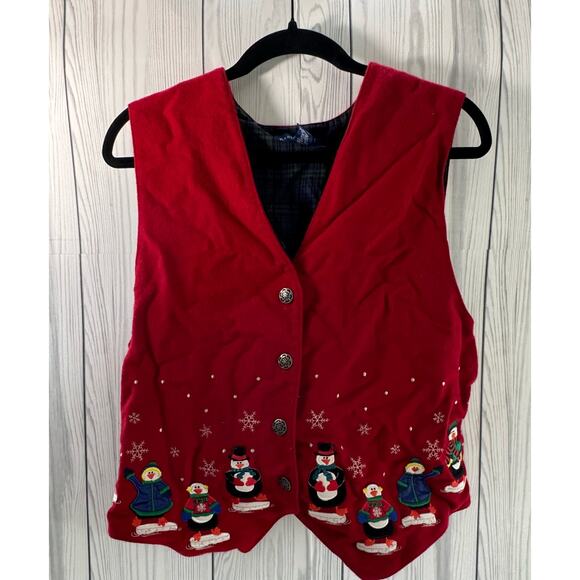 VTG Karen Scott Women’s Red Snowman Snowflake Christmas Vest Size Large - Picture 1 of 7